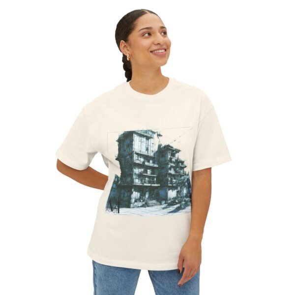 Maovoe Minimal Building Tee Unisex Oversized Boxy T Shirt Architectural Art Design