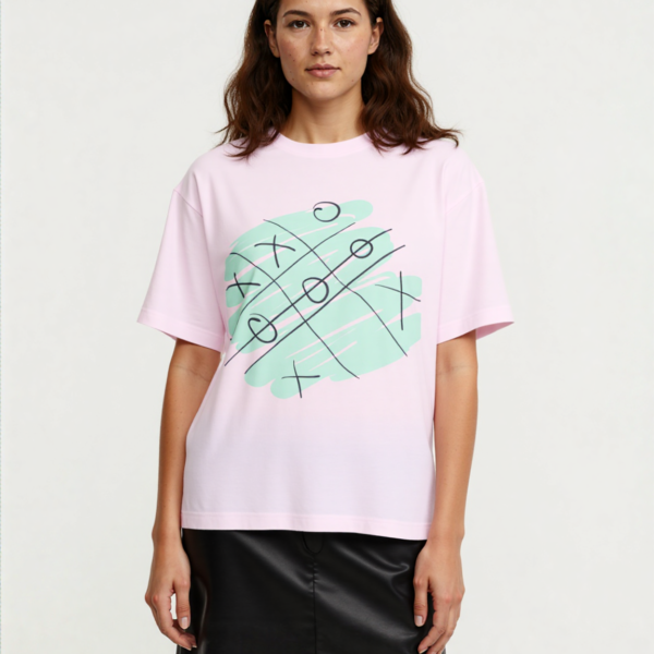 Tic Tac Toe Oversized Tee – Abstract Game-Inspired Unisex Boxy T-Shirt | Relaxed Fit Casual Wear