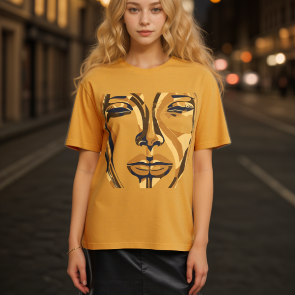 Golden Abstract Face T-Shirt – Sophisticated Style Unisex Garment-Dyed Heavyweight Cotton Tee