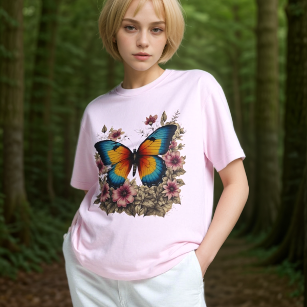 Enchanted Butterfly Floral Tee Unisex Oversized Boxy T Shirt Vibrant Nature Design