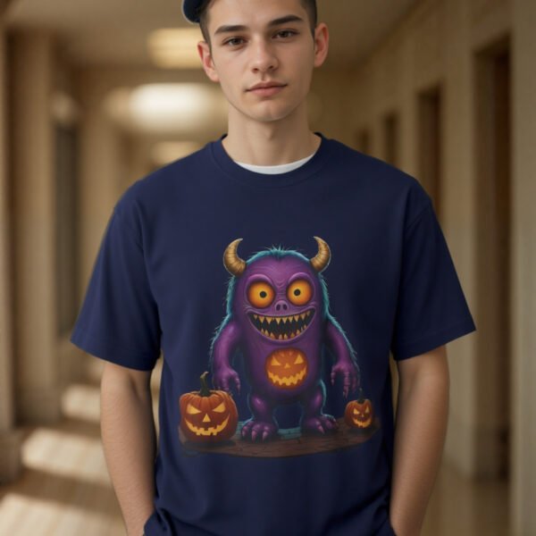 Cute Monster Halloween Tee, Unisex Boxy T-Shirt, Spooky Pumpkin Graphic Top, Fun Halloween Gift Shirt, Creepy Cute Outfit